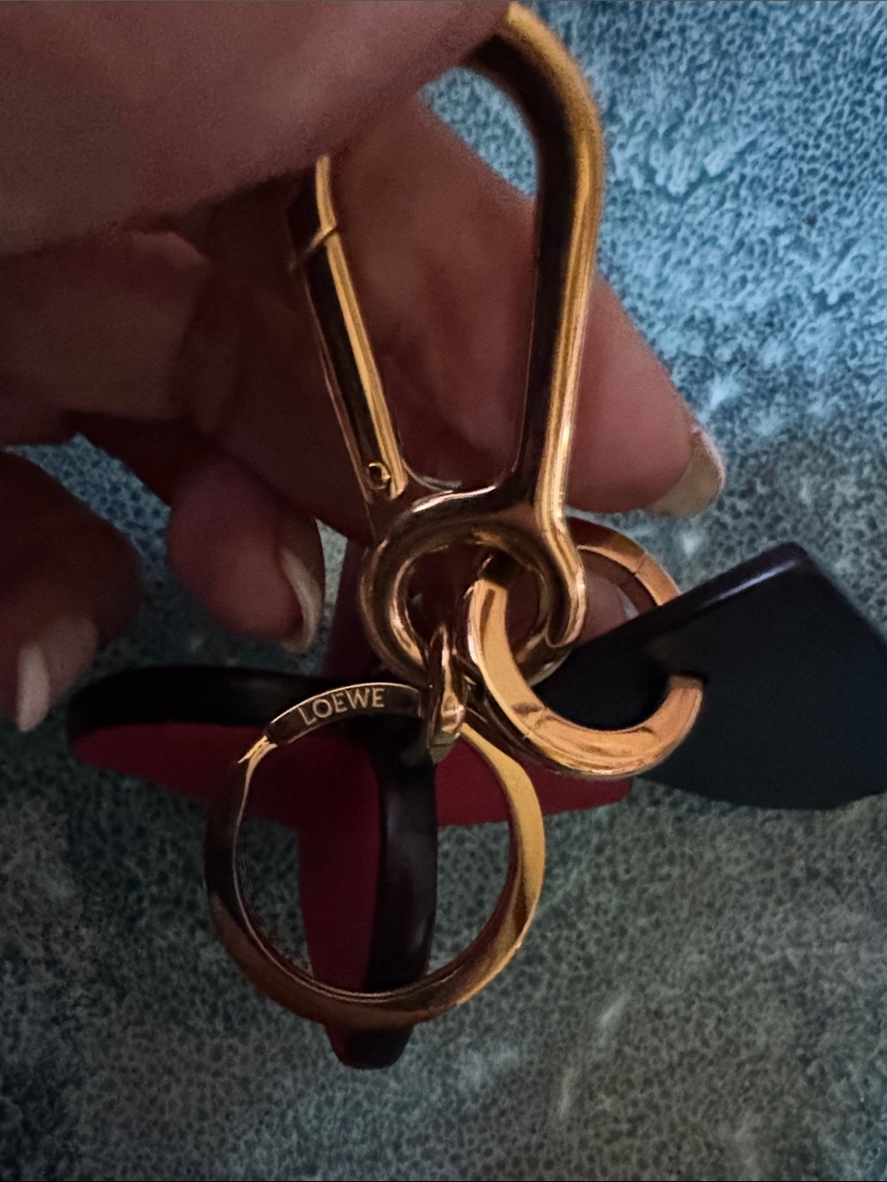 LOEWE Red Leather Heart Keychain/Bag Charm W Embossed Black Leather Tag - Picture 5 of 8